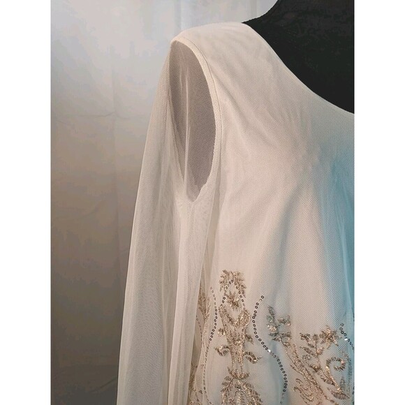 Chenault Women Ivory Mesh Lined‎ Gold Floral Embroidered Tunic Size L - Picture 5 of 8